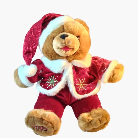 Dan Dee Christmas Teddy Bear Plush Red Velvet White Snowflake Vintage 2005 - Picture 1 of 6